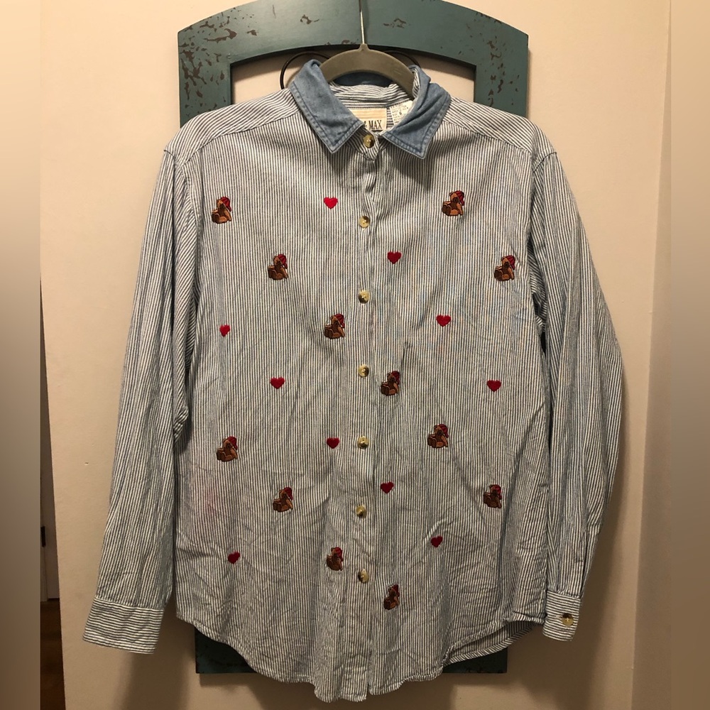 CASEY & MAX Bear Jean Button Top Vintage 90s  Longsleeve Small